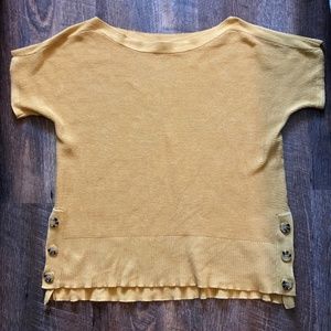 EUC Yellow Mustard Gold Ribbed Spring Sweater Short Sleeve Dolman Top Blouse